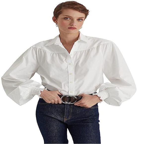Ralph Lauren Women's Cotton Broadcloth Shirt White Size Large